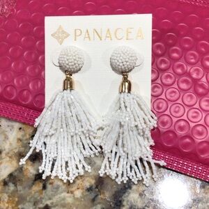 Panacea Cache White Beaded Tassel Earrings NWOT